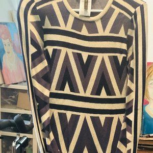 BCBGMAXAZRIA KNIT ABSTRACT PRINT DRESS XS GRAYS AND ROYAL BLUE